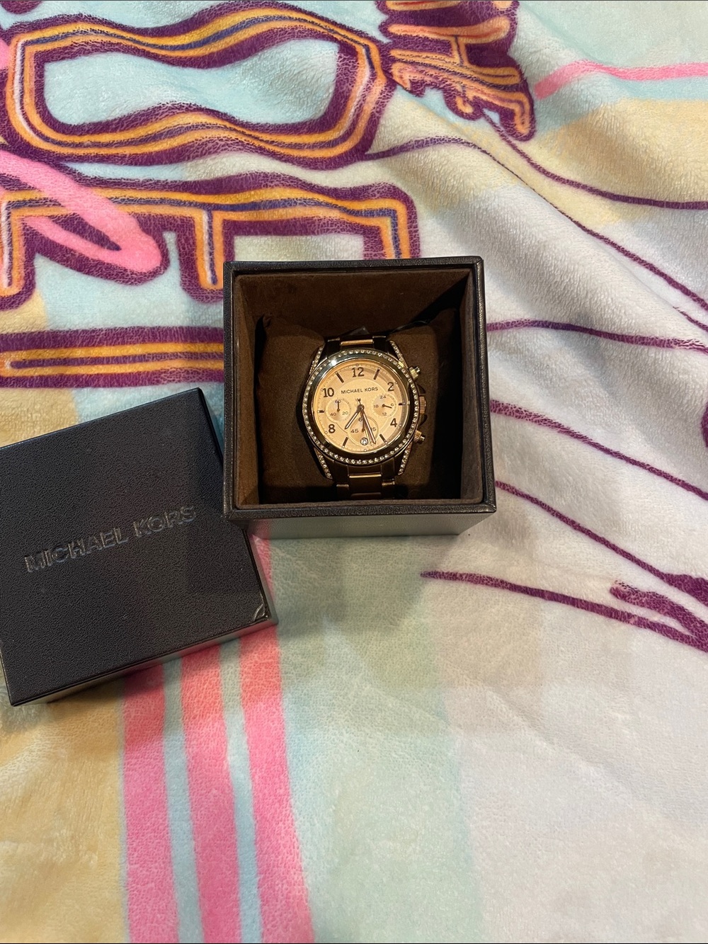 Michael Kors Rose Gold-Tone Crystal-Trim Chronograph Watch